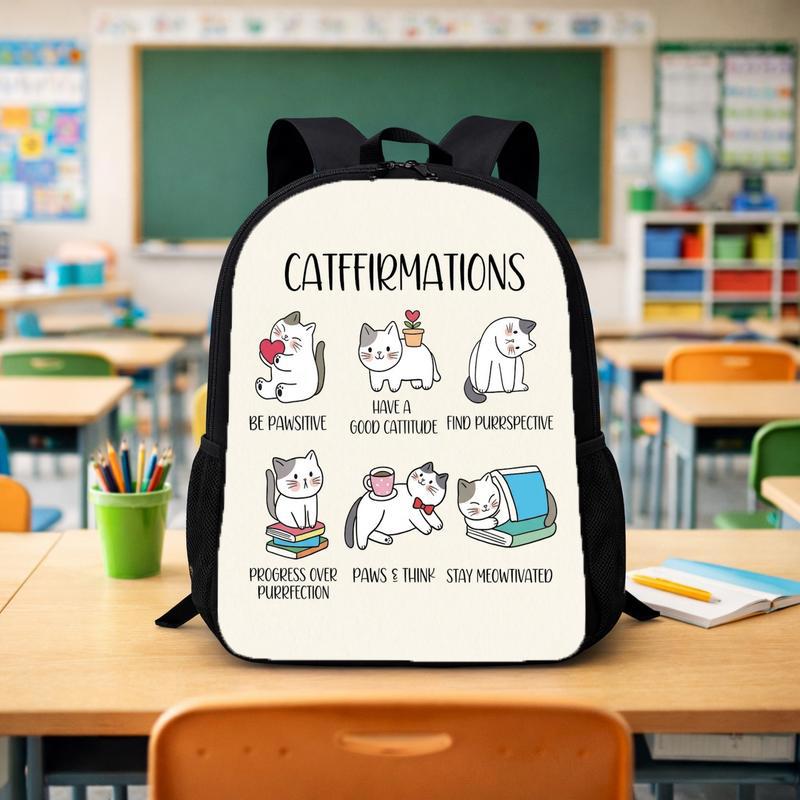 Positive Cats Catffirmations Shirt, Cat Lover Teacher Shirt, Classroom Shirts, Have a Good Cattitude, Cute Funny Cat Puns Reminders Shirt Custom Backpack - Savourry