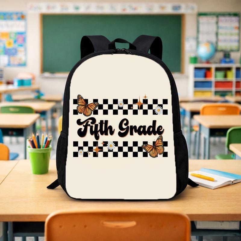 Retro 5th Grade Backpack - Elementary School Butterfly Checkered Custom Backpack - Savourry