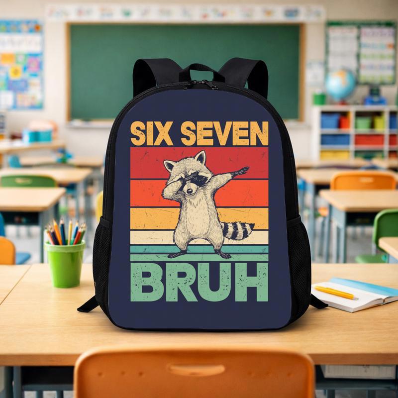 Six Seven Bruh Racoon Backpack - Funny Back To School Boys Custom Backpack - Savourry