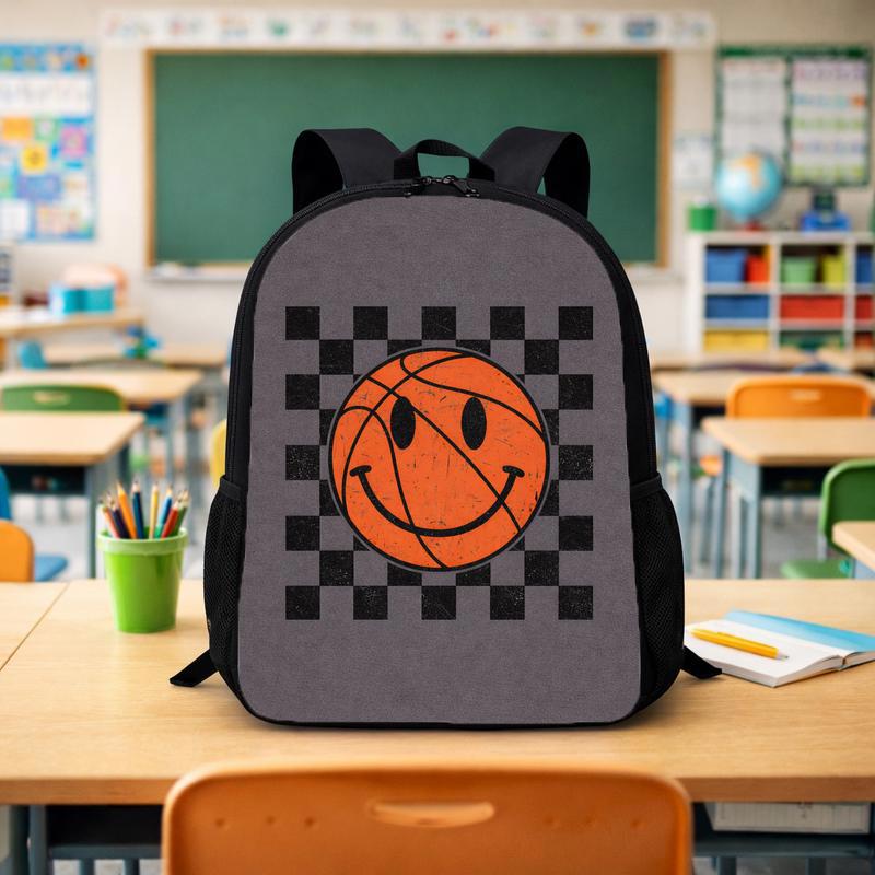 Smiley Basketball Backpack - Back To School Retro Checker Style Custom Backpack - Savourry