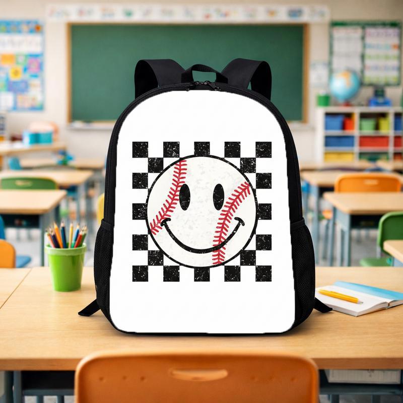 Smiley Face Baseball Backpack - Retro Checkered Kids Bag Custom Backpack - Savourry