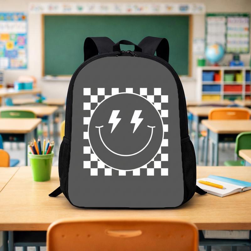 Smiley Lightning Face Checkerboard - Trendy Kids Backpack Custom Backpack - Savourry