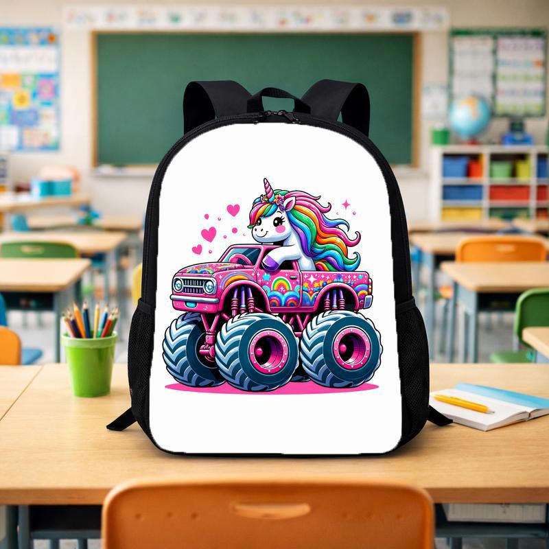 Unicorn Monster Truck Backpack - Cute Girls Back To School Custom Backpack - Savourry