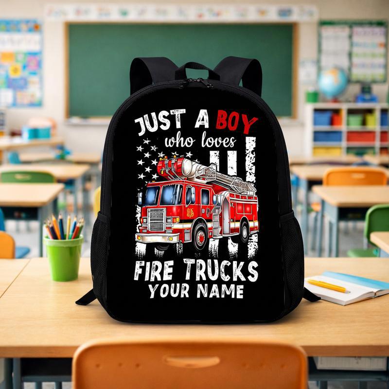 USA Flag Fire Truck Backpack For Kids - Boy Who Loves Fire Trucks Custom Backpack - Savourry