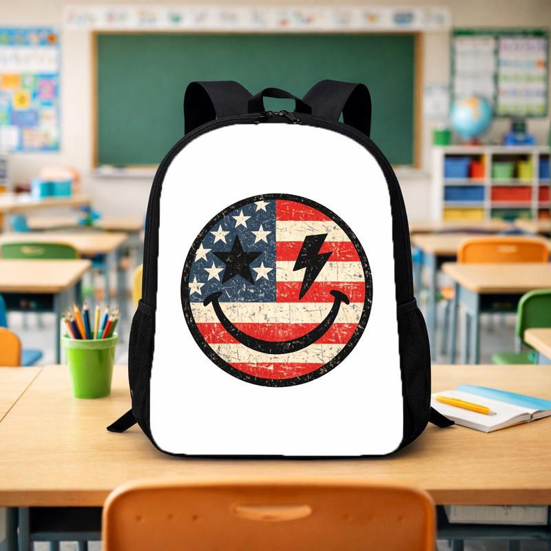 USA Smiley Face Backpack - Patriotic School Style Kids Custom Backpack - Savourry