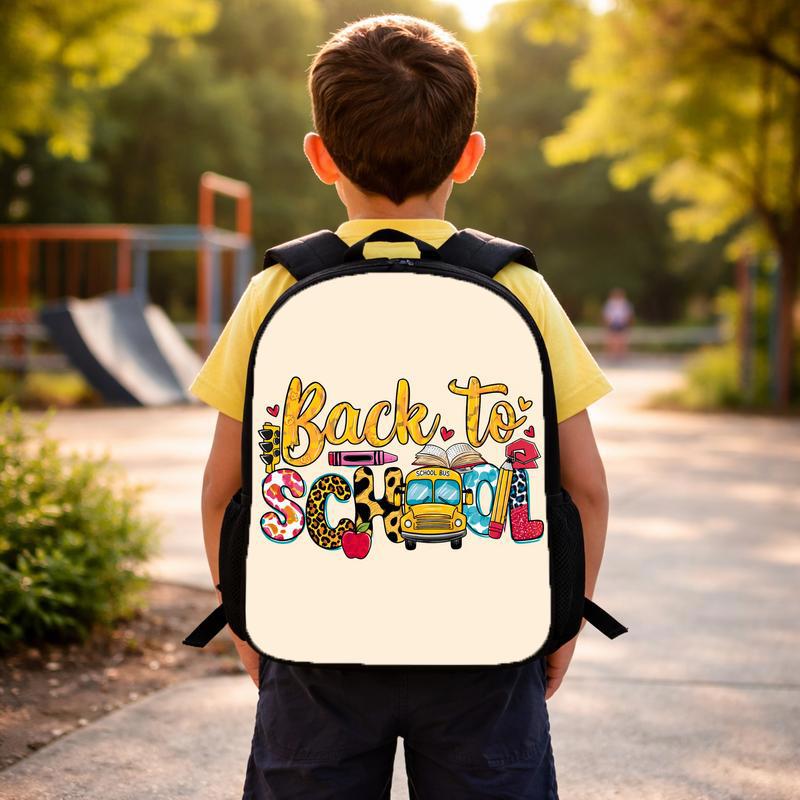 Back To School Kids Backpack - Cute Bus & School Icons Custom Backpack