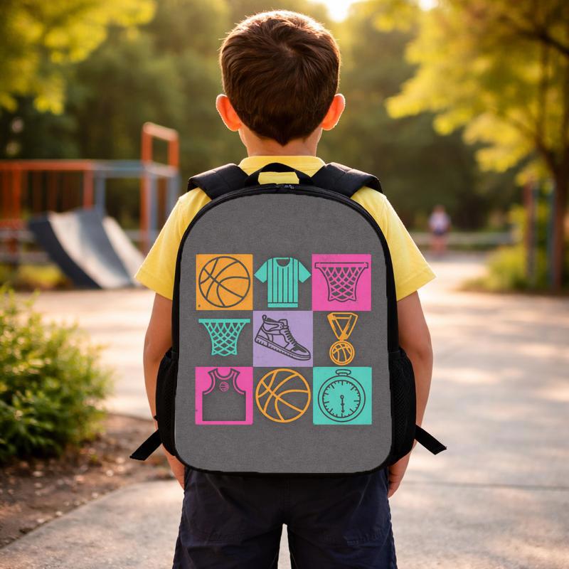 Basketball Pattern Backpack - Back To School Sport Theme Kids Custom Backpack