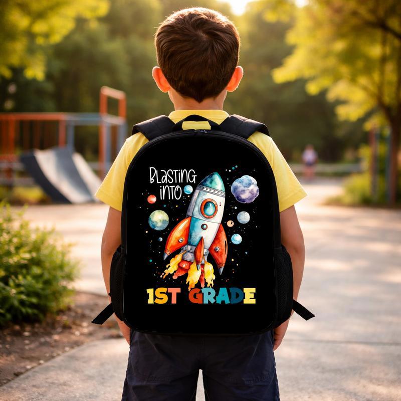 Blasting Into First Grade Kids Rocket Backpack - Back To School Space Theme Custom Backpack