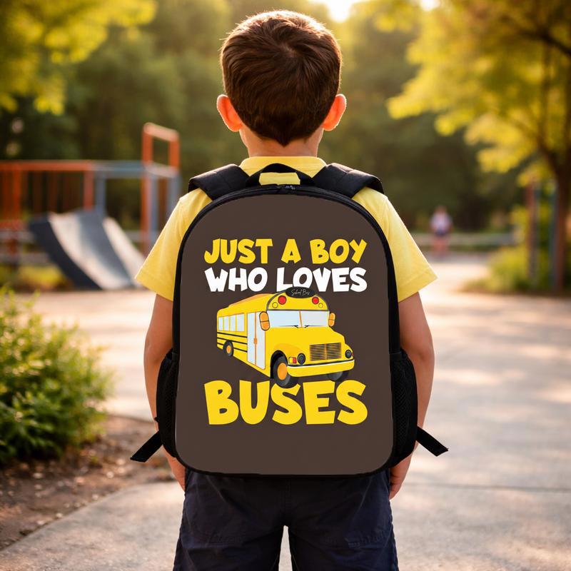 Boy Who Loves Buses Backpack - Fun Kids Back To School Custom Backpack