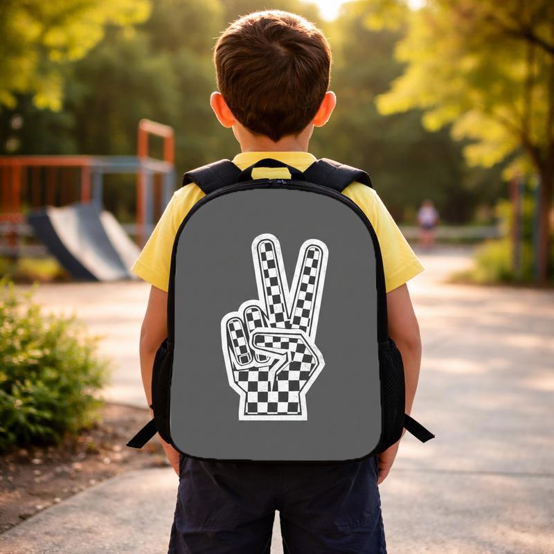 Checkerboard Peace Hand Backpack - Retro Cool School Style Custom Backpack