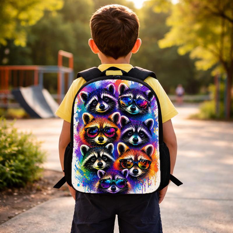 Colorful Raccoon Pattern Backpack - Kids Back To School Fun Custom Backpack Colorful Raccoon Pattern Backpack - Kids Back To School Fun Custom Backpack