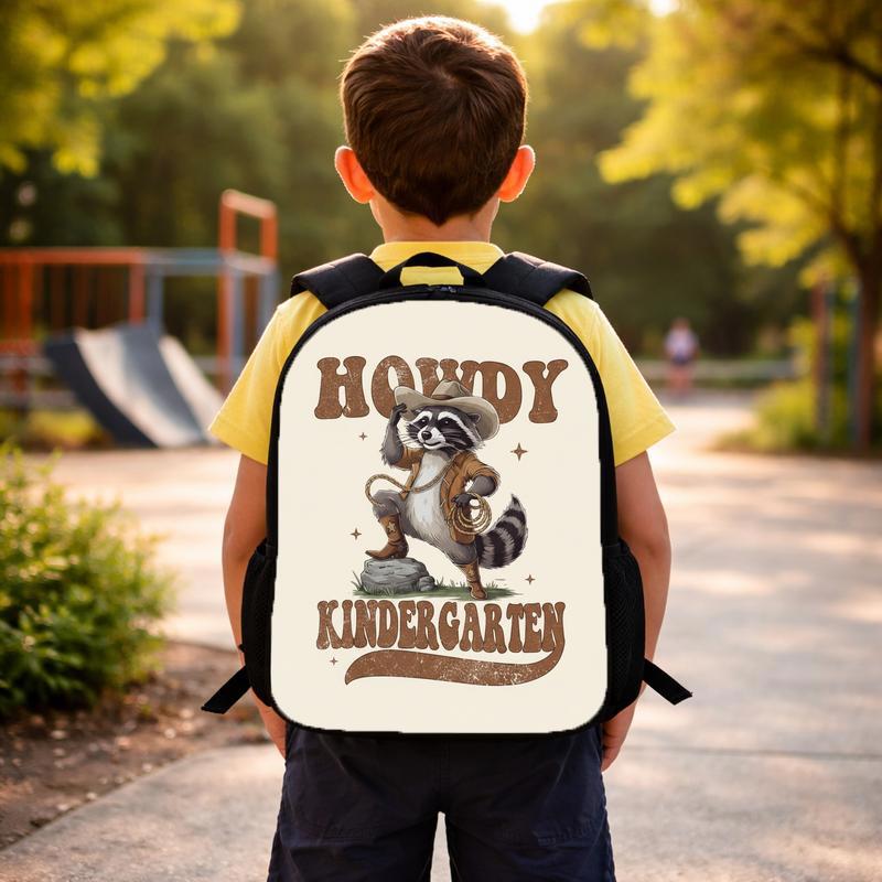Cowboy Raccoon Backpack Kids - Howdy Kindergarten Back To School Custom Backpack Cowboy Raccoon Backpack Kids - Howdy Kindergarten Back To School Custom Backpack