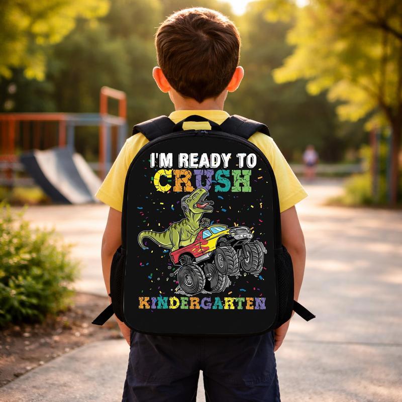 Crush Kindergarten Dino Monster Truck Backpack - Back To School Fun Custom Backpack
