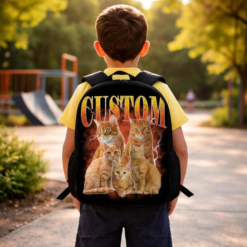 Custom Cat Photo Bootleg Shirt, Vintage Style Graphic Tee, Personalized Pet Gift Custom Backpack Custom Cat Photo Bootleg Shirt, Vintage Style Graphic Tee, Personalized Pet Gift Custom Backpack