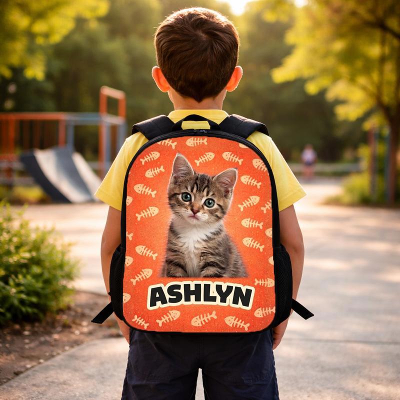 Custom Cat Portrait - Fish Bones Background Custom Backpack Custom Cat Portrait - Fish Bones Background Custom Backpack