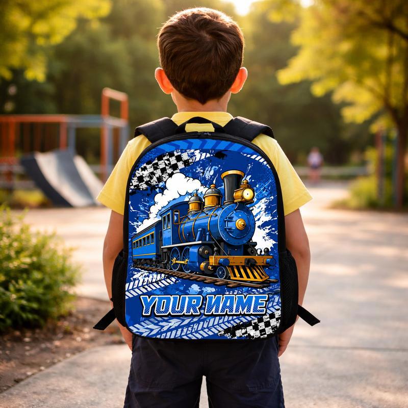 Custom Name Train Backpack - Cool Blue Train School Design Custom Backpack Custom Name Train Backpack - Cool Blue Train School Design Custom Backpack
