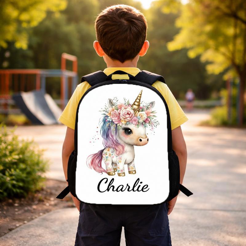 Custom Name Unicorn Floral Backpack - Cute Kids School Bag Custom Backpack