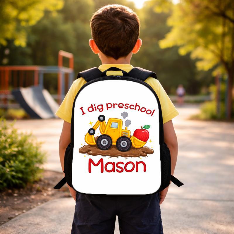Cute Personalized Excavator Backpack For Kids - I Dig Preschool Custom Backpack Cute Personalized Excavator Backpack For Kids - I Dig Preschool Custom Backpack