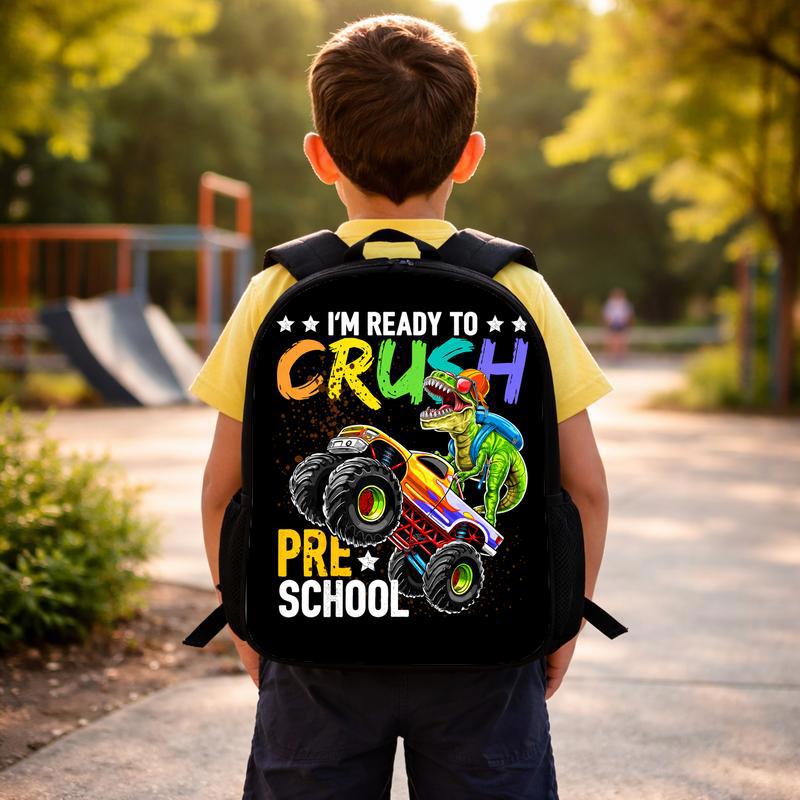 Dinosaur Monster Truck Backpack For Kids - Back To School Fun Custom Backpack Dinosaur Monster Truck Backpack For Kids - Back To School Fun Custom Backpack