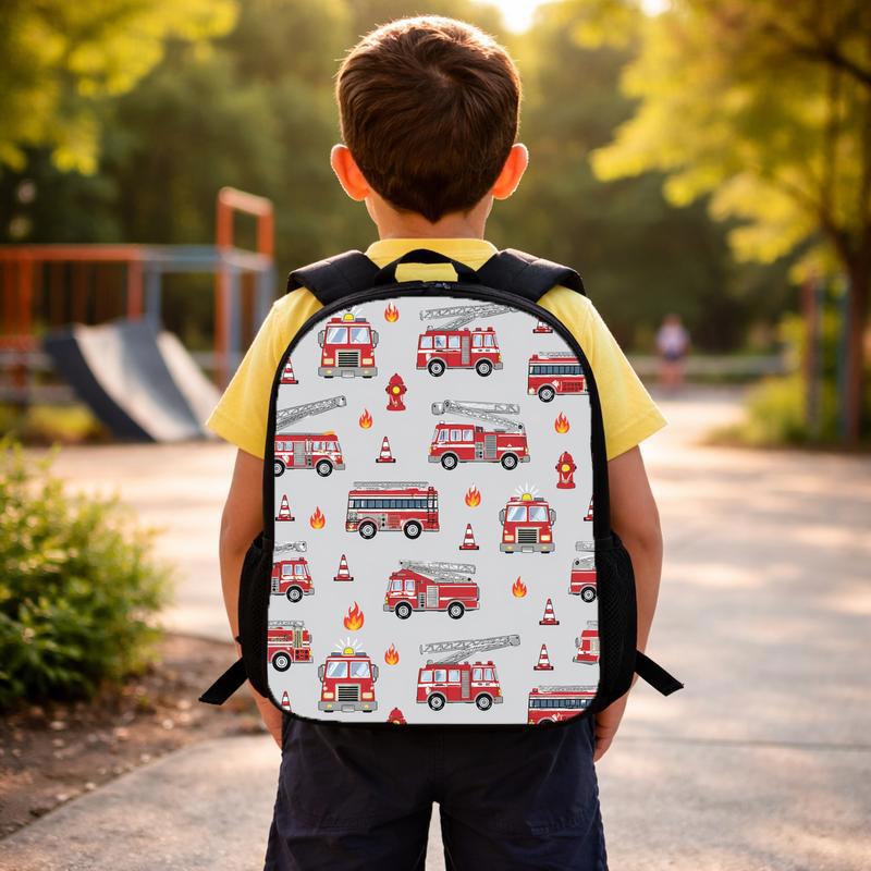 Fire Truck Pattern Backpack - Kids Firefighter Back To School Custom Backpack Fire Truck Pattern Backpack - Kids Firefighter Back To School Custom Backpack