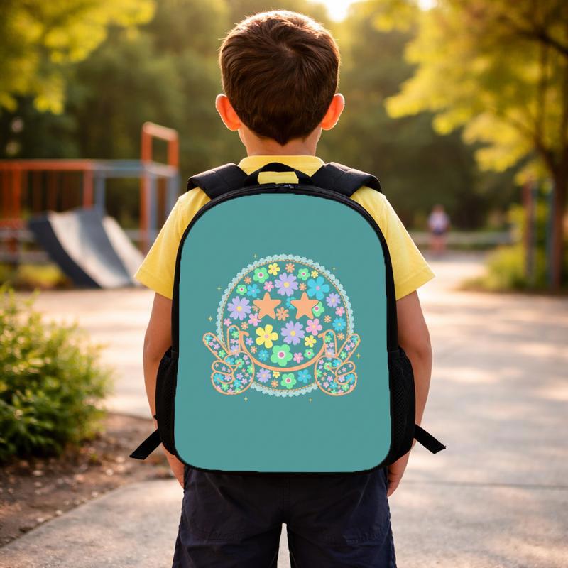 Floral Smiley Backpack - Cute Retro Kids School Bag Custom Backpack
