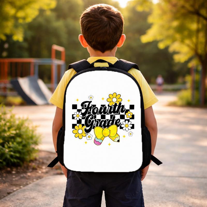 Fourth Grade Daisy Bow Checkerboard - Cute Kids Backpack Custom Backpack