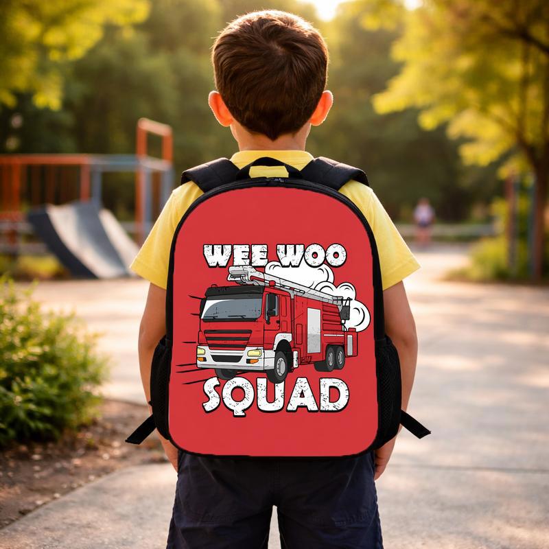Fun Fire Truck School Backpack For Kids - Wee Woo Squad Custom Backpack