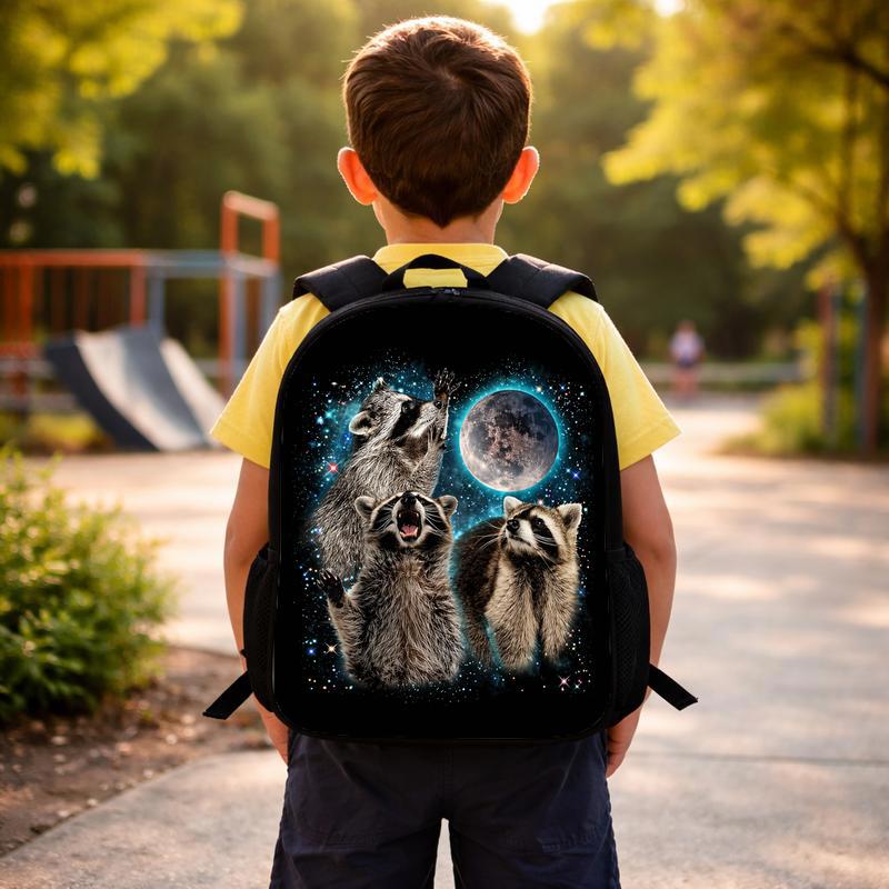 Galaxy Raccoon Moon Backpack - Kids Back To School Style Custom Backpack Galaxy Raccoon Moon Backpack - Kids Back To School Style Custom Backpack