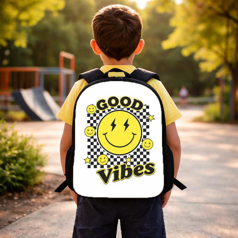 Good Vibes Smiley Backpack - Retro Back To School Kids Custom Backpack