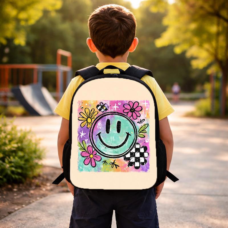 Groovy Smiley Face Backpack - Cute Artistic School Style Custom Backpack Groovy Smiley Face Backpack - Cute Artistic School Style Custom Backpack