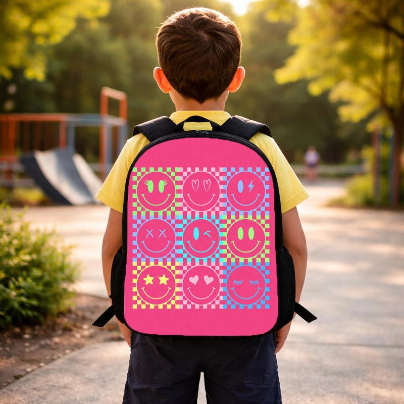 Groovy Smiley Pattern Backpack - Cute School Bag For Kids Custom Backpack Groovy Smiley Pattern Backpack - Cute School Bag For Kids Custom Backpack