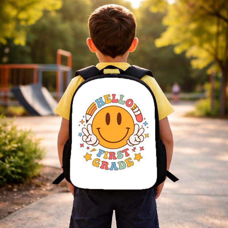 Hello First Grade Smiley Backpack - Back To School Kids Custom Backpack Hello First Grade Smiley Backpack - Back To School Kids Custom Backpack