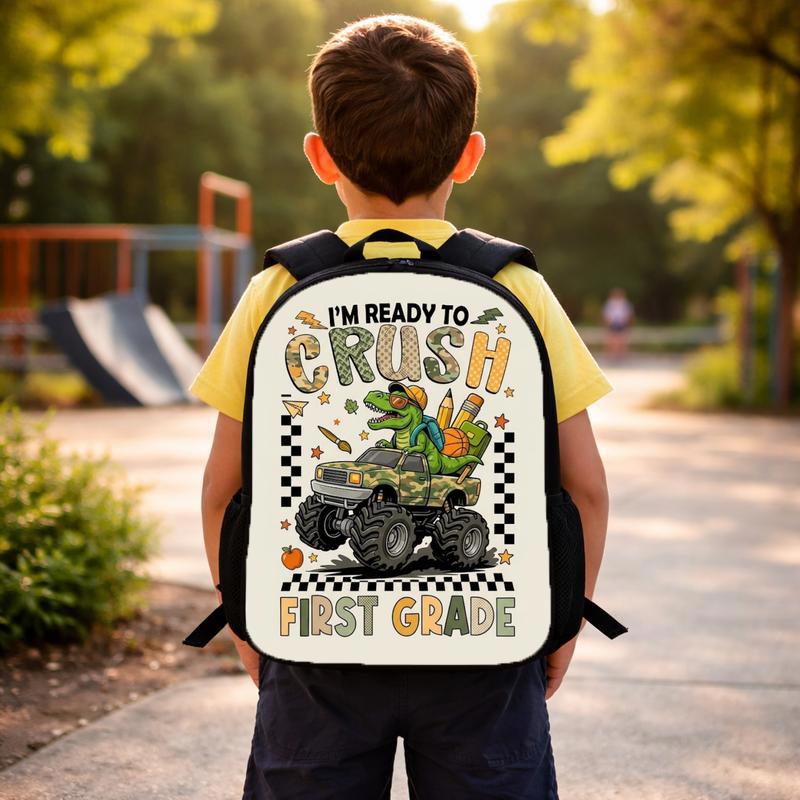 I'm Ready To Crush First Grade - Monster Truck Dino Boy Backpack Custom Backpack