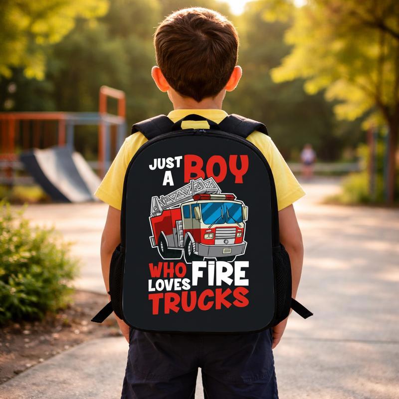 Kids Firefighter Backpack - Just A Boy Fire Truck Design Custom Backpack Kids Firefighter Backpack - Just A Boy Fire Truck Design Custom Backpack