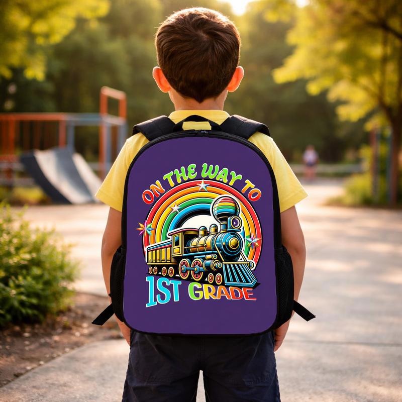 Kids Train Backpack - First Grade Rainbow Train Back To School Custom Backpack Kids Train Backpack - First Grade Rainbow Train Back To School Custom Backpack