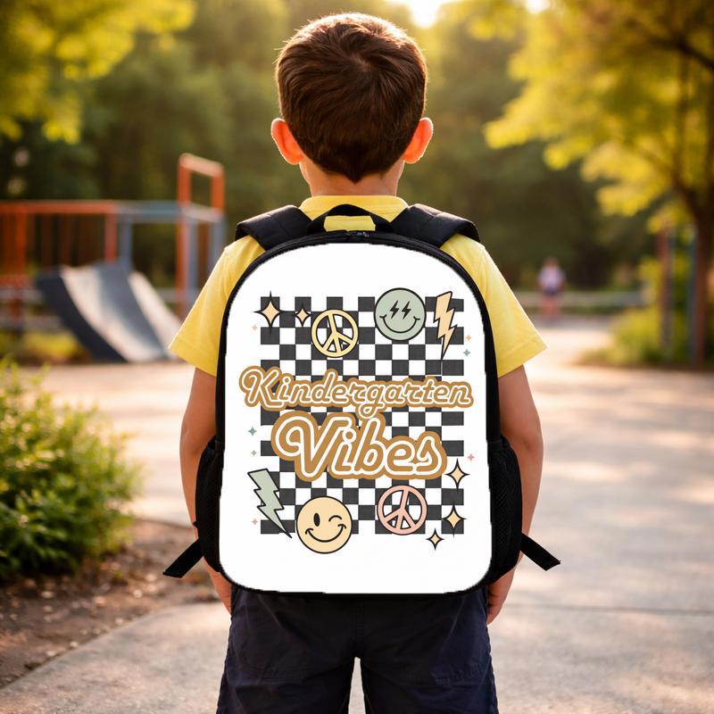 Kindergarten Vibes Backpack - Retro Checkerboard School Style Custom Backpack