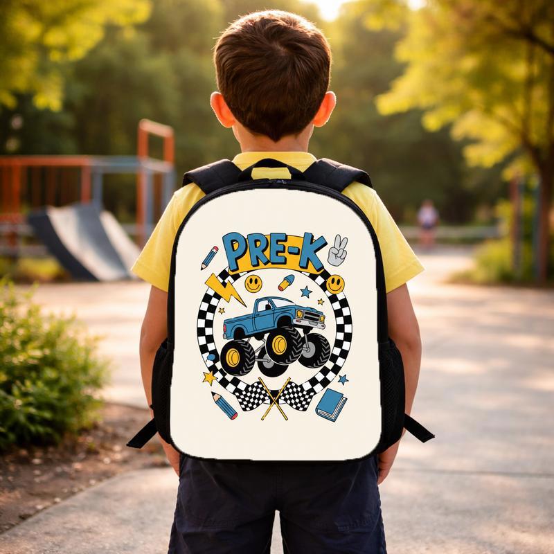 Monster Truck Pre-K Backpack For Boys - Back To School Fun Custom Backpack Monster Truck Pre-K Backpack For Boys - Back To School Fun Custom Backpack