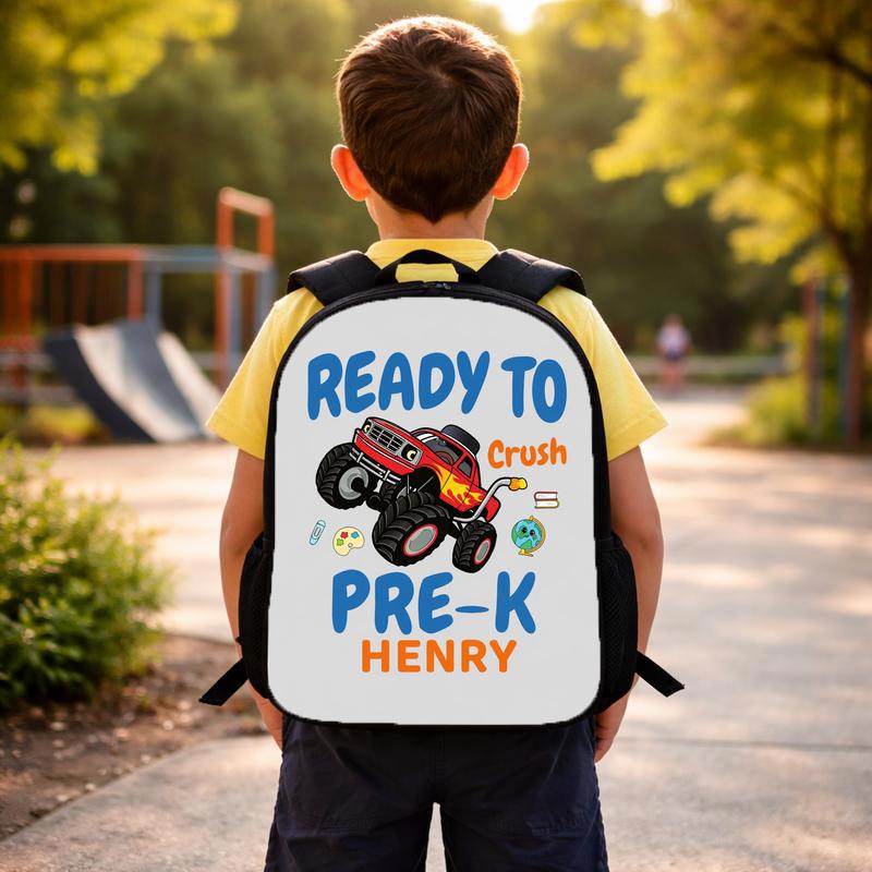 Personalized Pre-K Backpack - Ready To Crush Monster Truck Name Custom Backpack