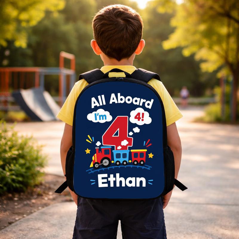 Personalized Train Backpack - All Aboard I'm 4 Boy Custom Backpack Personalized Train Backpack - All Aboard I'm 4 Boy Custom Backpack