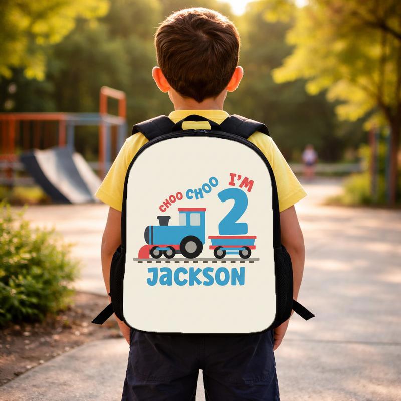 Personalized Train School Backpack - Choo Choo I'm 2 Boy Custom Backpack Personalized Train School Backpack - Choo Choo I'm 2 Boy Custom Backpack