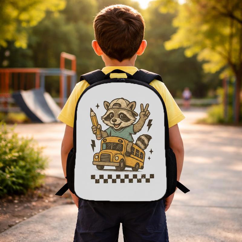 Raccoon School Bus Backpack - Kids Back To School Fun Custom Backpack Raccoon School Bus Backpack - Kids Back To School Fun Custom Backpack