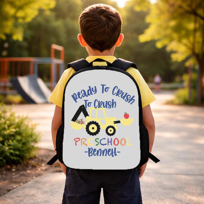 Ready To Crush Preschool Backpack For Boys - Custom Name Construction Theme Custom Backpack Ready To Crush Preschool Backpack For Boys - Custom Name Construction Theme Custom Backpack