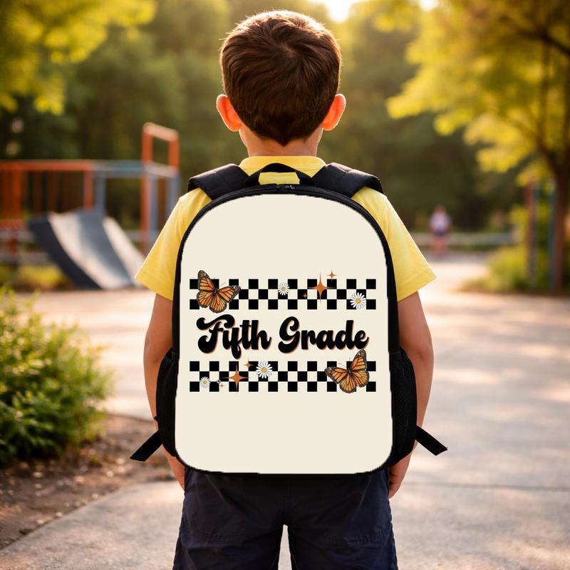 Retro 5th Grade Backpack - Elementary School Butterfly Checkered Custom Backpack Retro 5th Grade Backpack - Elementary School Butterfly Checkered Custom Backpack