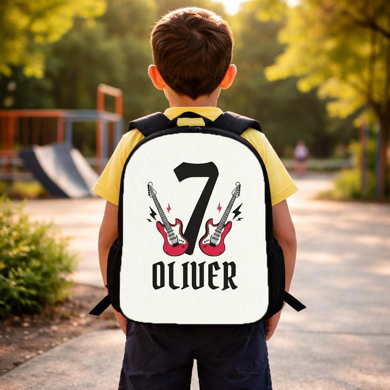 Rock Guitar Kids Backpack With Name & Age Design Custom Backpack