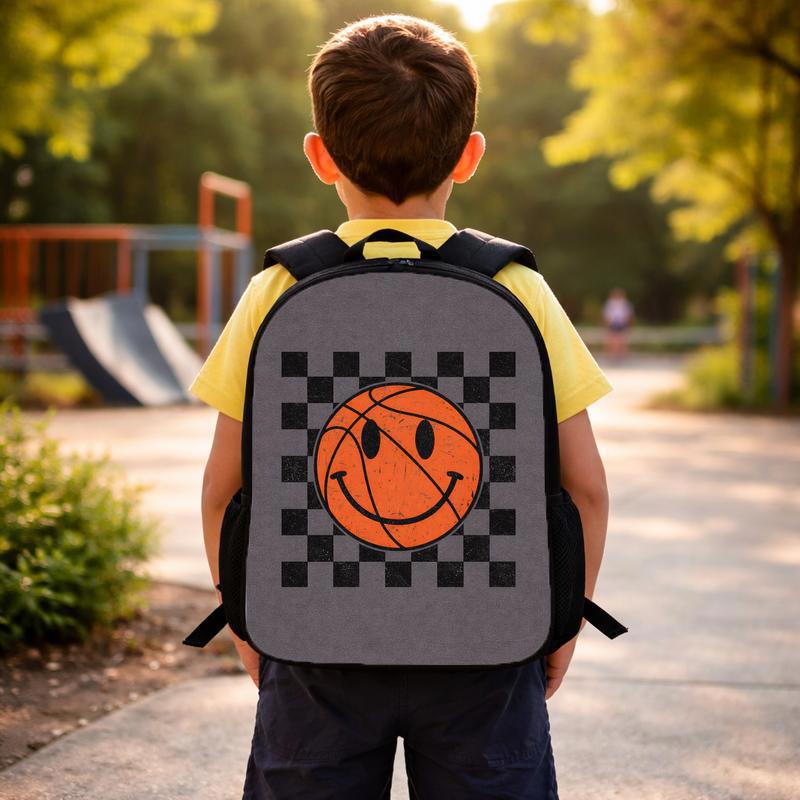 Smiley Basketball Backpack - Back To School Retro Checker Style Custom Backpack Smiley Basketball Backpack - Back To School Retro Checker Style Custom Backpack