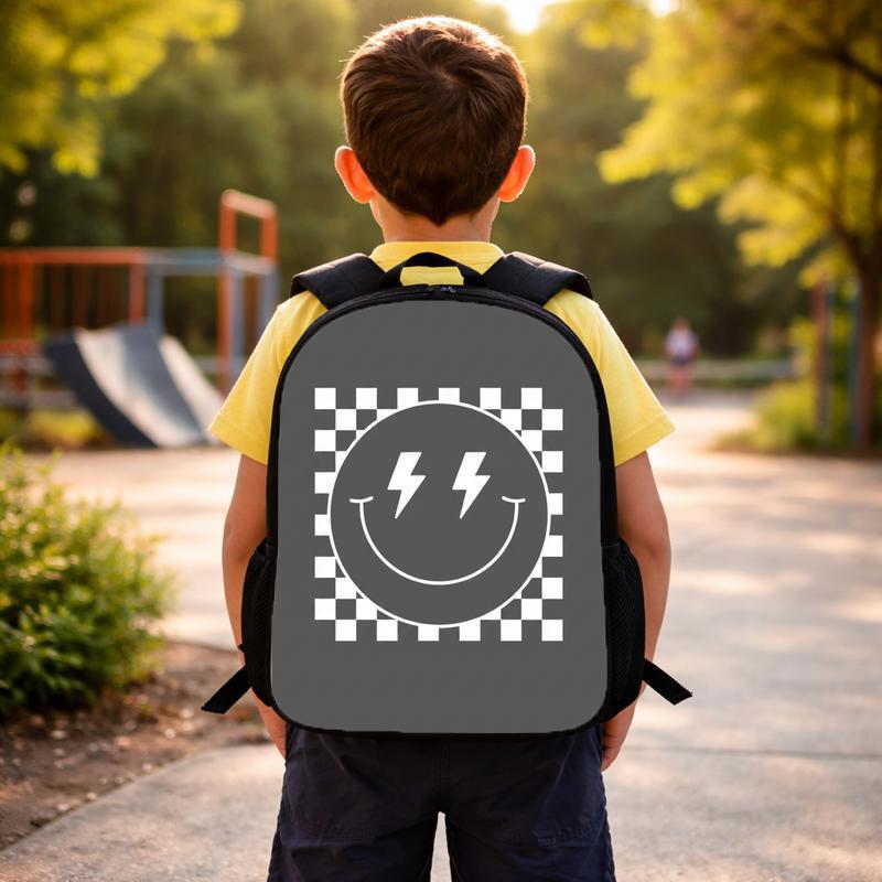 Smiley Lightning Face Checkerboard - Trendy Kids Backpack Custom Backpack