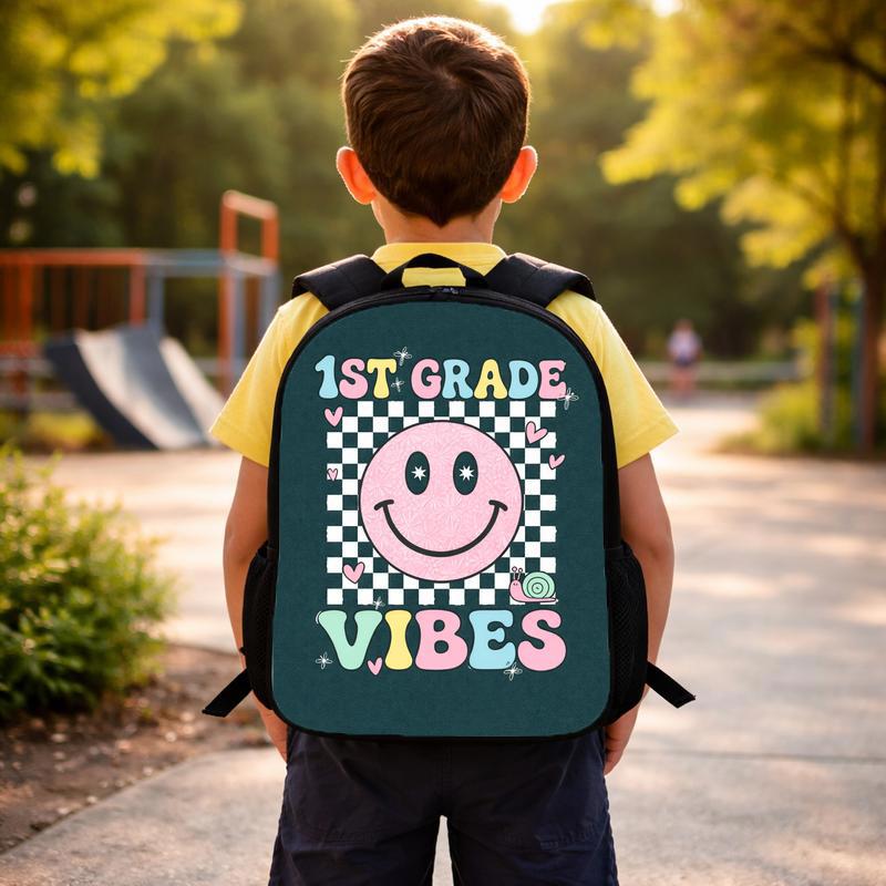 1st Grade Backpack For Girls - Cute Smiley Back To School Kids Custom Backpack