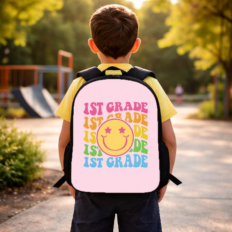 1st Grade Smiley Backpack - Colorful Retro Back To School Kids Custom Backpack 1st Grade Smiley Backpack - Colorful Retro Back To School Kids Custom Backpack