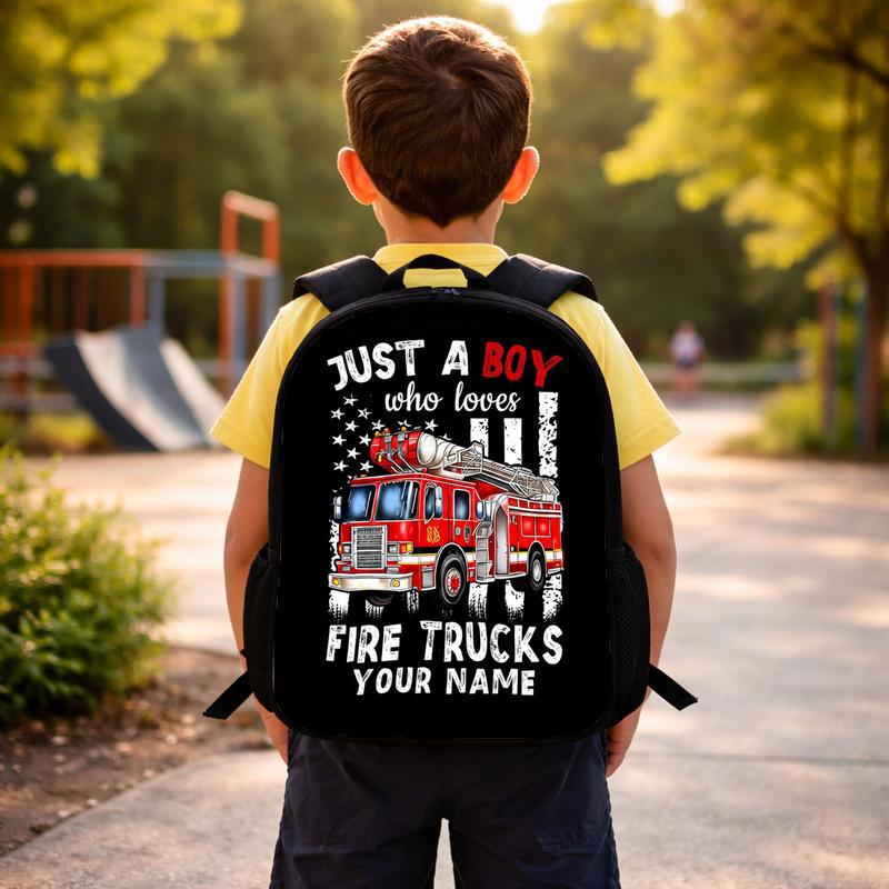 USA Flag Fire Truck Backpack For Kids - Boy Who Loves Fire Trucks Custom Backpack USA Flag Fire Truck Backpack For Kids - Boy Who Loves Fire Trucks Custom Backpack