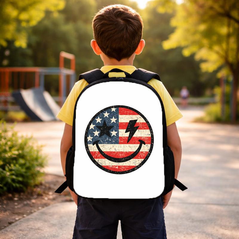 USA Smiley Face Backpack - Patriotic School Style Kids Custom Backpack USA Smiley Face Backpack - Patriotic School Style Kids Custom Backpack